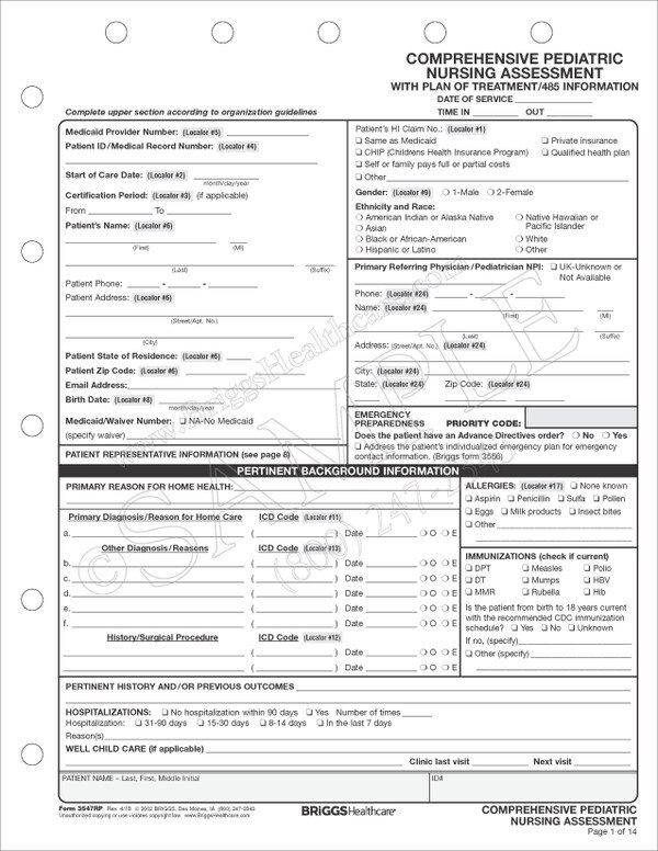 comprehensive pediatric nursing assessment form pediatric nursing assessment form